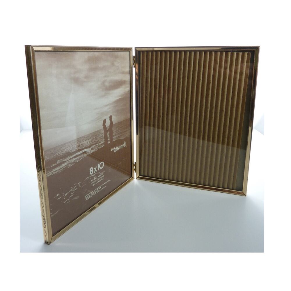 1970s Gold Folding Double Picture Frame 8x10 Twin Photo Display Vintage